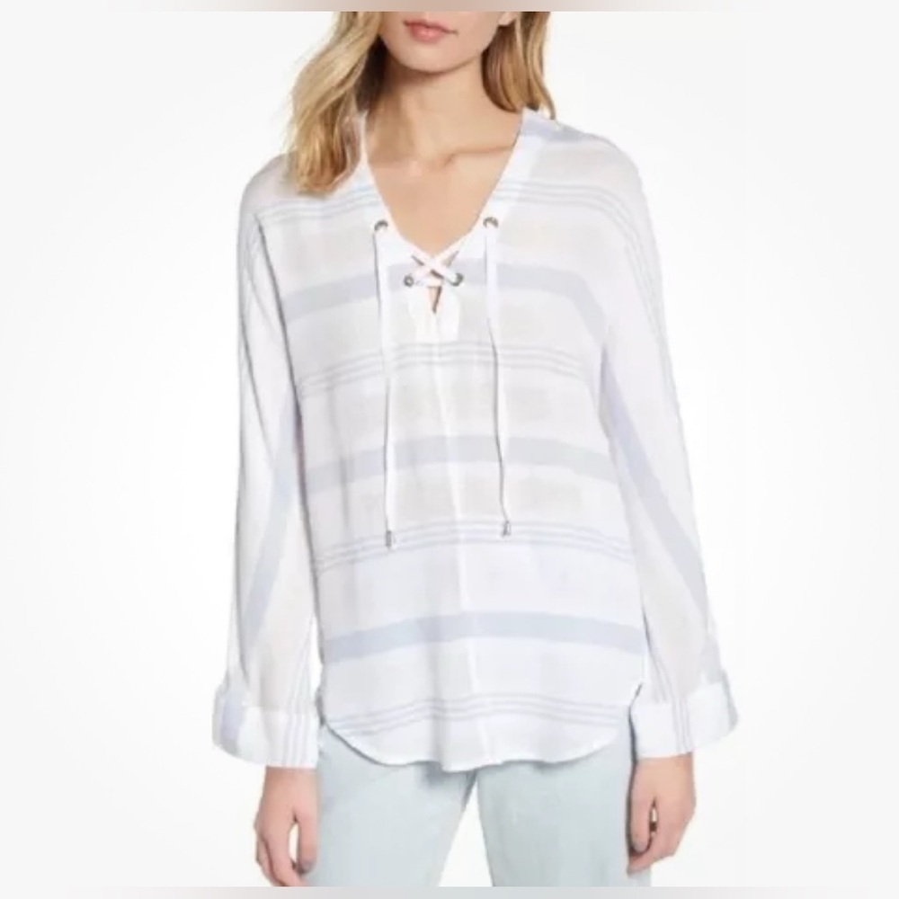 Rails XS Lilly Top in Brighton Stripe ~ Blue & White Relaxed Fit Tie Front‎